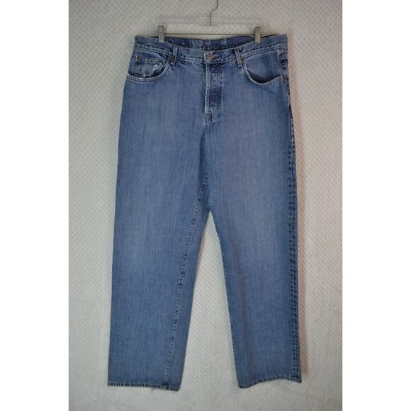 Lucky Brand Dungaree Men's 38 Medium Wash Straight Baggy Fit Button Fly Jeans - Picture 1 of 15